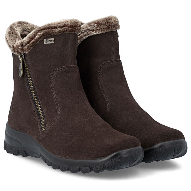 Rieker L7162-25 Waterproof Insulated Leather Women's Ankle Boots Dark Brown