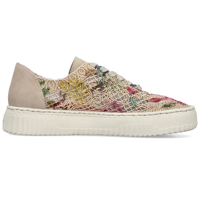 Women's openwork shoes with flowers, beige, Rieker N9919-91 Rieker