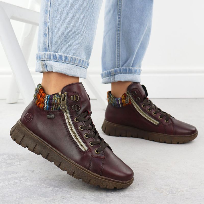 Women's leather ankle boots, burgundy, Rieker N1305-35 Footwear Your Sports Performance