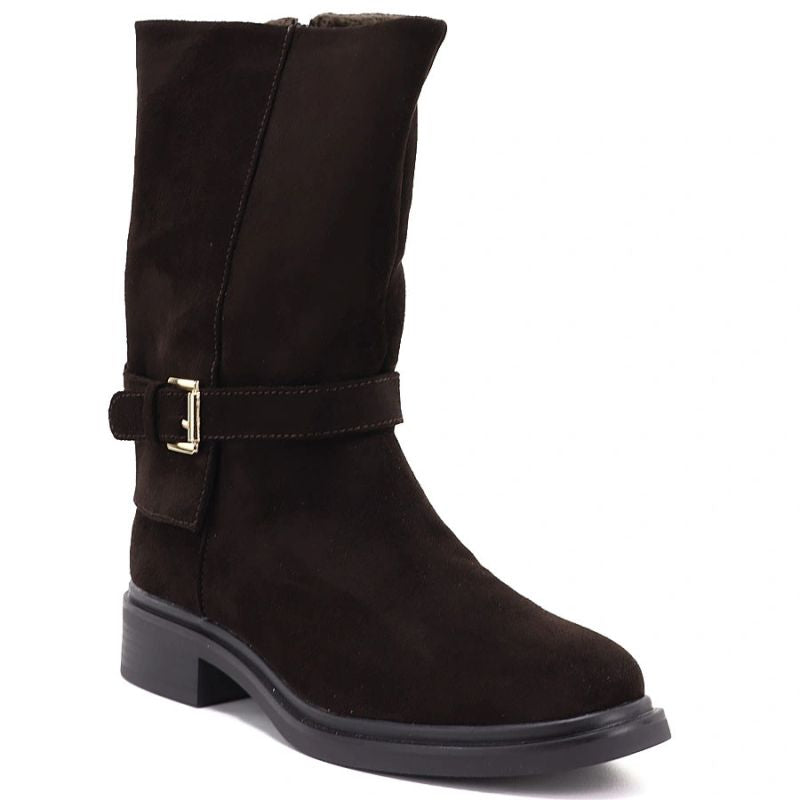 Women’s insulated suede ankle boots in chocolate brown, riding boot style, Potocki 96312