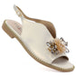Women's flat leather sandals with crystals, gold, S.Barski 61-6004 S.Barski