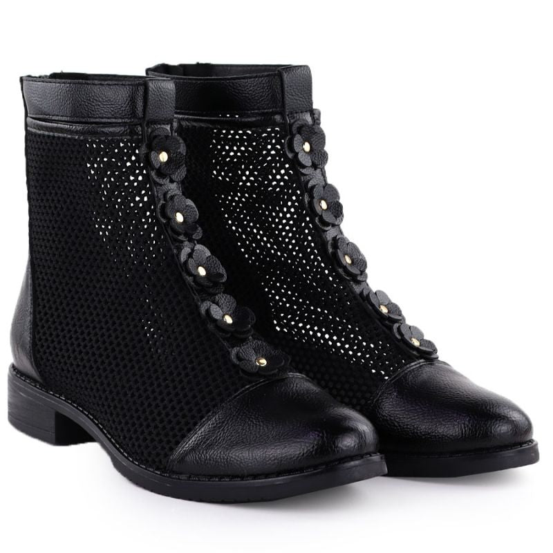 Women's mesh ankle boots with flowers, black, Jezzi 130 To be categorized Your Sports Performance