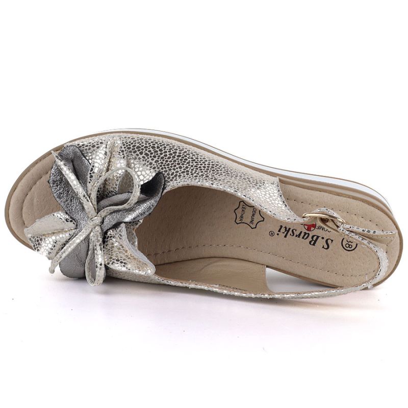 Women's leather sandals with a flower, gold, S.Barski 5988 S.Barski