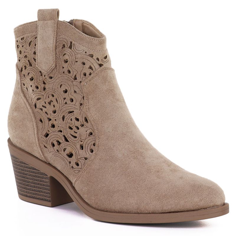 Women's suede ankle boots with openwork heel, beige, S.Barski HY61-8012 To be categorized Your Sports Performance