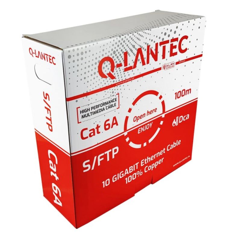Q-LANTEC S/FTP cat.6A network cable, twisted pair, LSOH, Dca 4x2x23 AWG, 10Gb/s, gray, 100m (KIS6ALSOH100DQ) Kable, gniazda i wtyki/Kable sieciowe Your Sports Performance