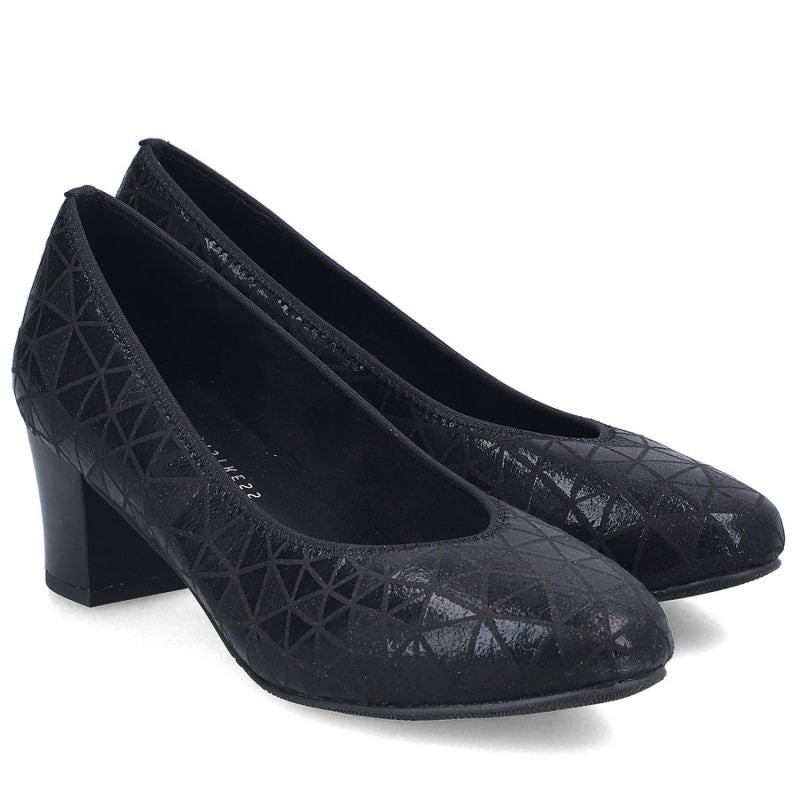 Women's leather pumps with a low heel, black Rieker 44650-05
