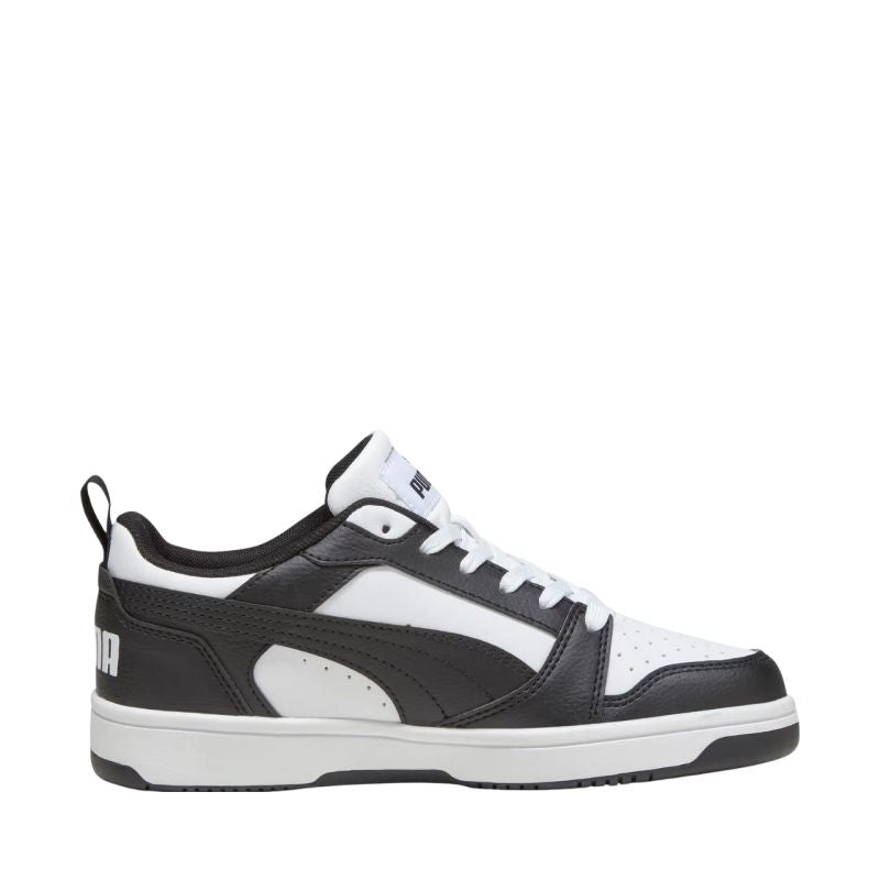 Puma Rebound V6 Lo Mid kids' shoes white and black 393833 01 Puma