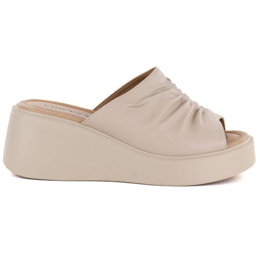 Women's beige leather wedge sandals Vinceza 66949 Vinceza
