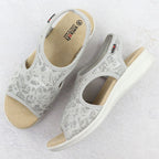 Women's elastic high heel sandals with floral pattern, gray Unisoft 7196 Footwear Your Sports Performance