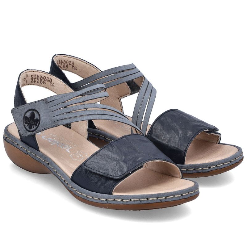 Women's leather sandals with velcro, navy blue, Rieker 65964-12 Rieker