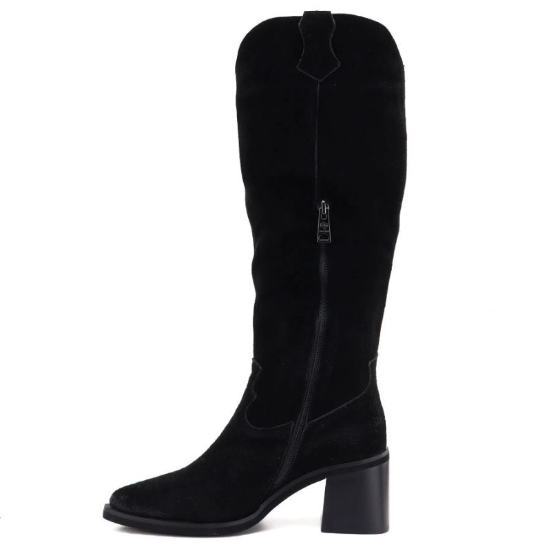 Women's leather cowboy boots with heels, suede, black, Vinceza 133103