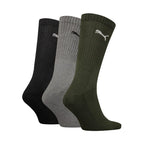 Puma Crew Socks 3 Pairs Black, Gray, Green 880355 28
