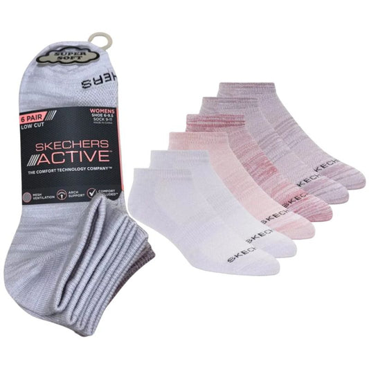 Skechers 6pk Womens Non Terry Low Cut Socks S108498-PNK Pink 36-40 In preparation Your Sports Performance