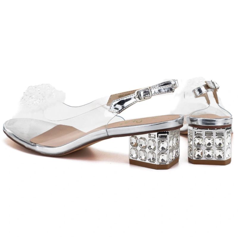 Silver Transparent Sandals with Decorative Heel D&A MR62-9100