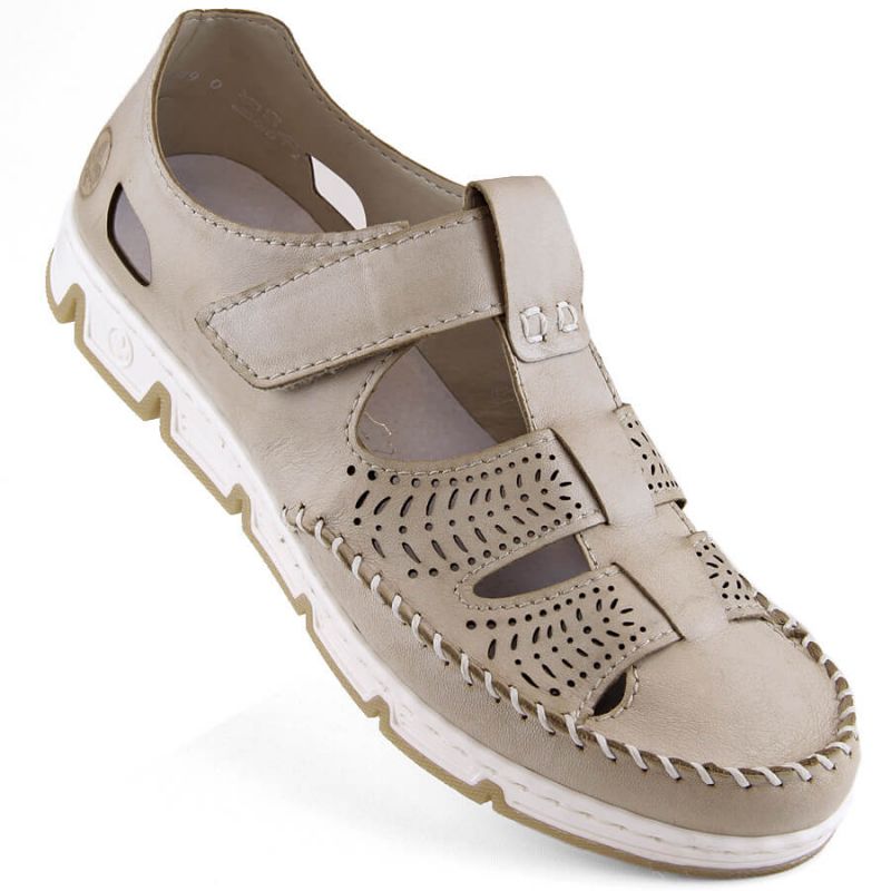 Rieker W RKR651 beige leather openwork shoes with velcro Footwear/Lifestyle/Rieker Your Sports Performance