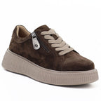 Women's leather suede platform shoes brown Jezzi 26PB18-566