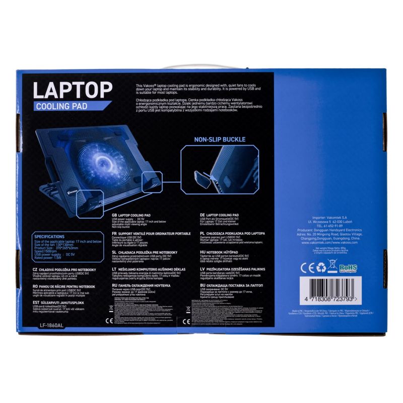VAKOSS LF-1860AL Notebook Cooling Pad (17.x inch; 1 fan; HUB) Chłodzenie/Podstawki pod notebooki Your Sports Performance