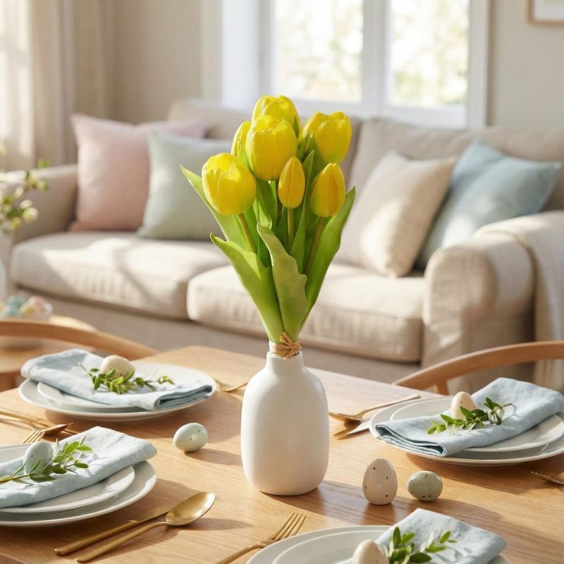 BOUQUET OF 7 YELLOW TULIPS 31 CM LIFE-LIKE SPRING DECORATION Home and Garden/Equipment Your Sports Performance