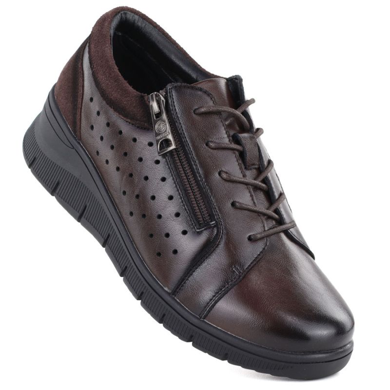 Women's leather openwork wedge shoes, brown Vinceza 39977 To be categorized Your Sports Performance