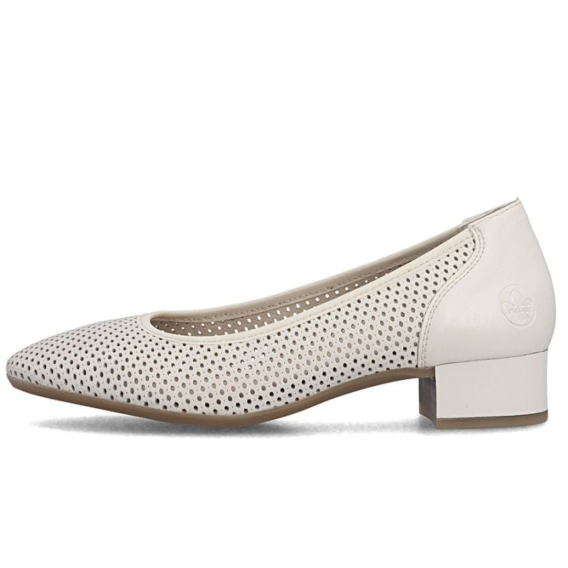 Women's leather pumps with openwork, beige Rieker 43459-60 Rieker