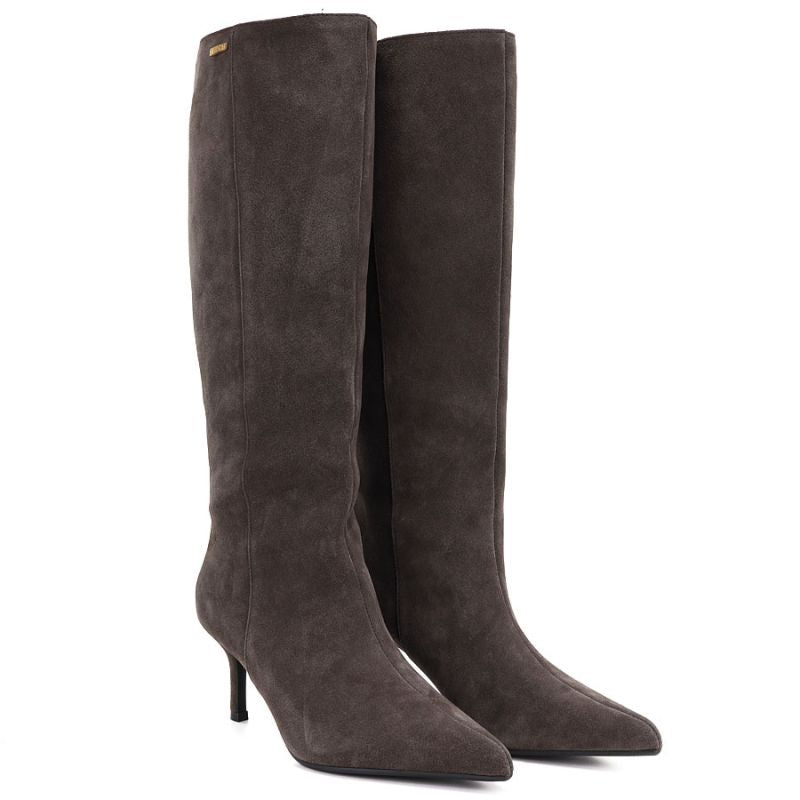 Women's leather boots with a high heel, insulated, brown, Big Star UU274497