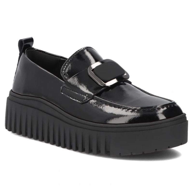 Women's leather platform moccasins, patent leather, black, Filippo DP8269