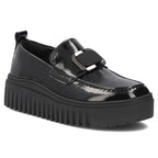 Women's leather platform moccasins, patent leather, black, Filippo DP8269