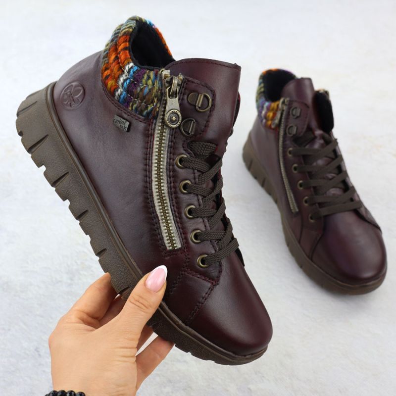 Women's leather ankle boots, burgundy, Rieker N1305-35 Footwear Your Sports Performance