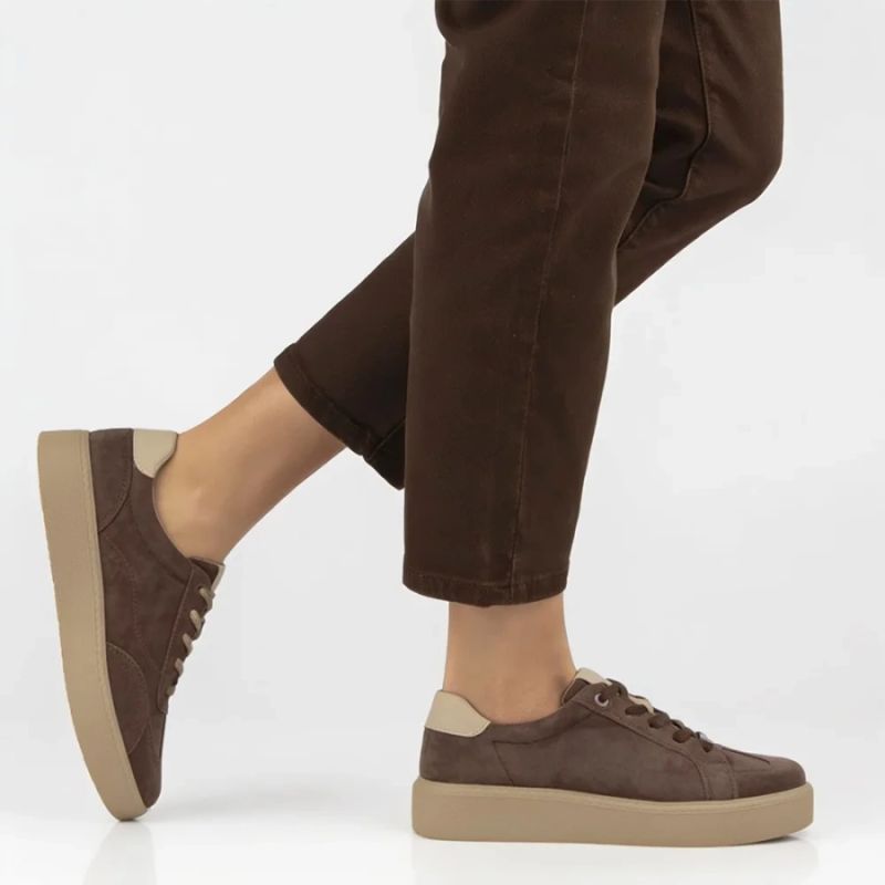 Women's leather platform sneakers, brown, Filippo DP6119
