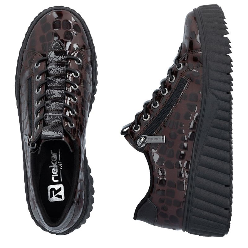 Women's patent leather sneakers crocodile brown Rieker N2555-25