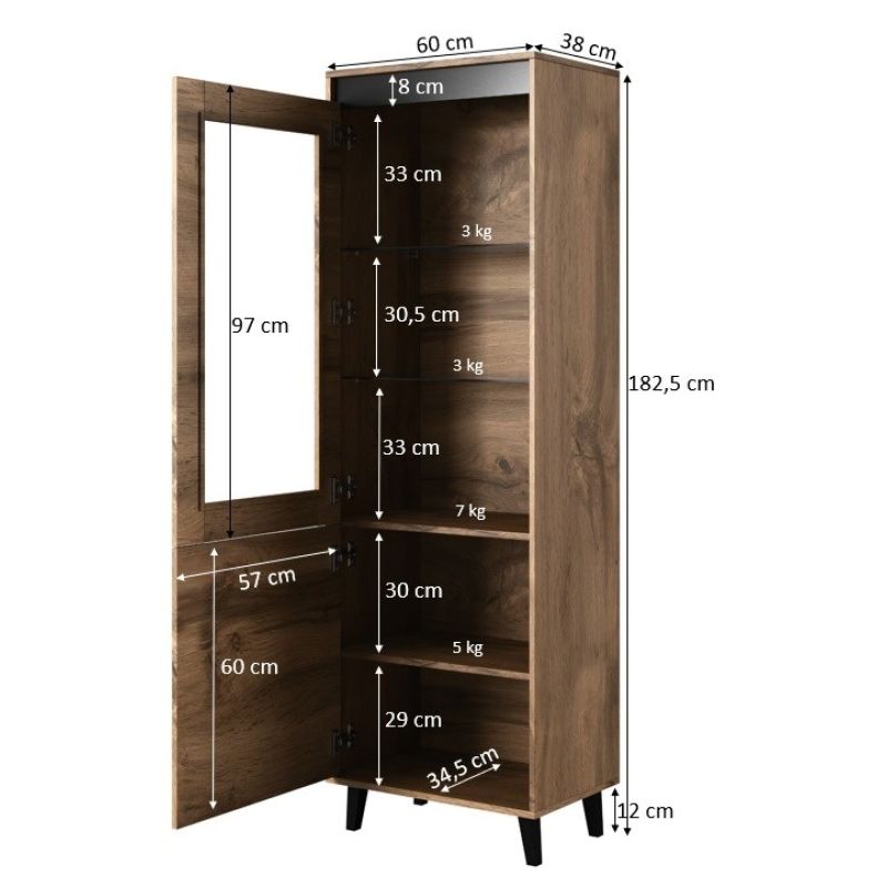 NORD display cabinet 60x38x182.5 oak wotan/anthracite Bufety i witryny/Bufety i witryny na drewnianej podstawie Your Sports Performance