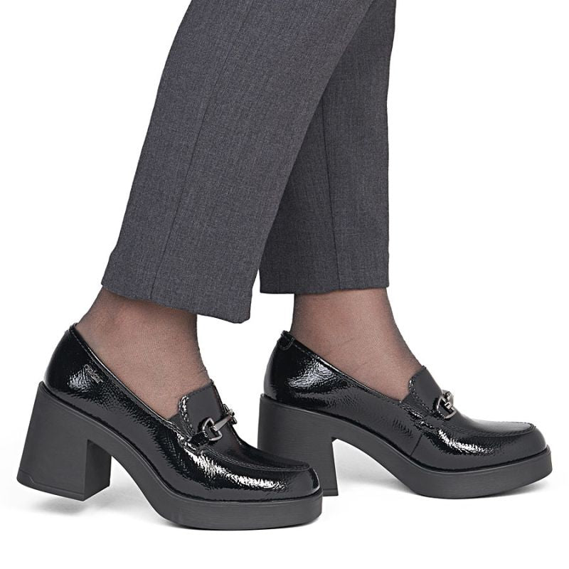 Women's patent leather high-heeled loafers, black, Rieker 58051-00 Rieker