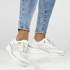 Women's leather openwork shoes, white Filippo DP6714 Filippo