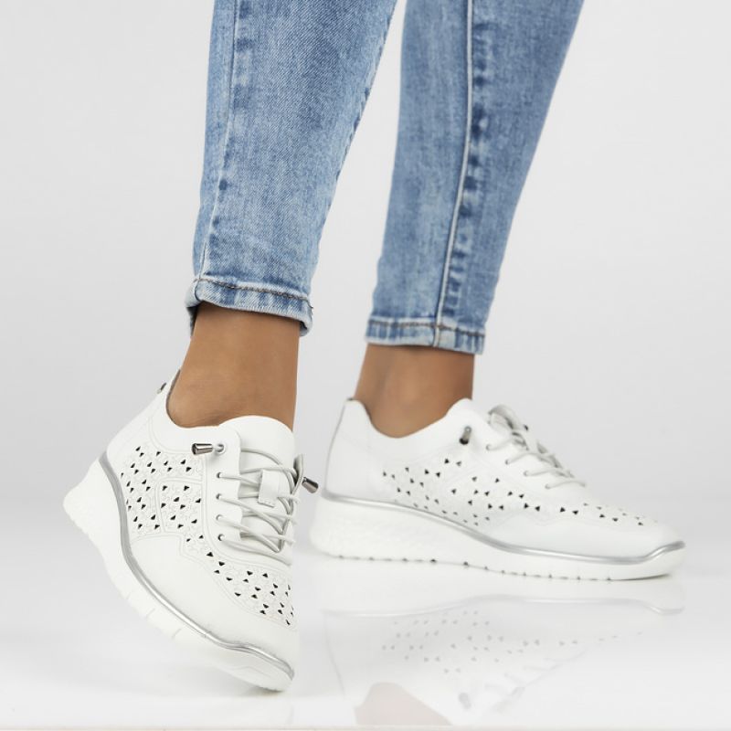 Women's leather openwork shoes, white Filippo DP6714 Filippo