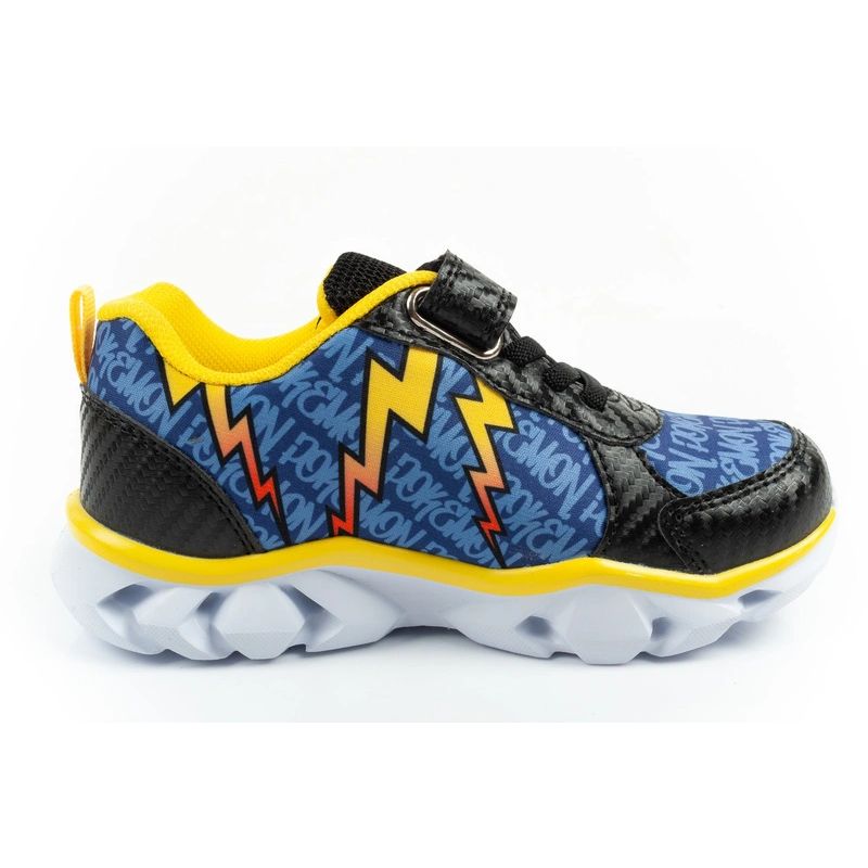 Leomil children's sports shoes Pokemon sneakers lightweight with velcro LED black yellow