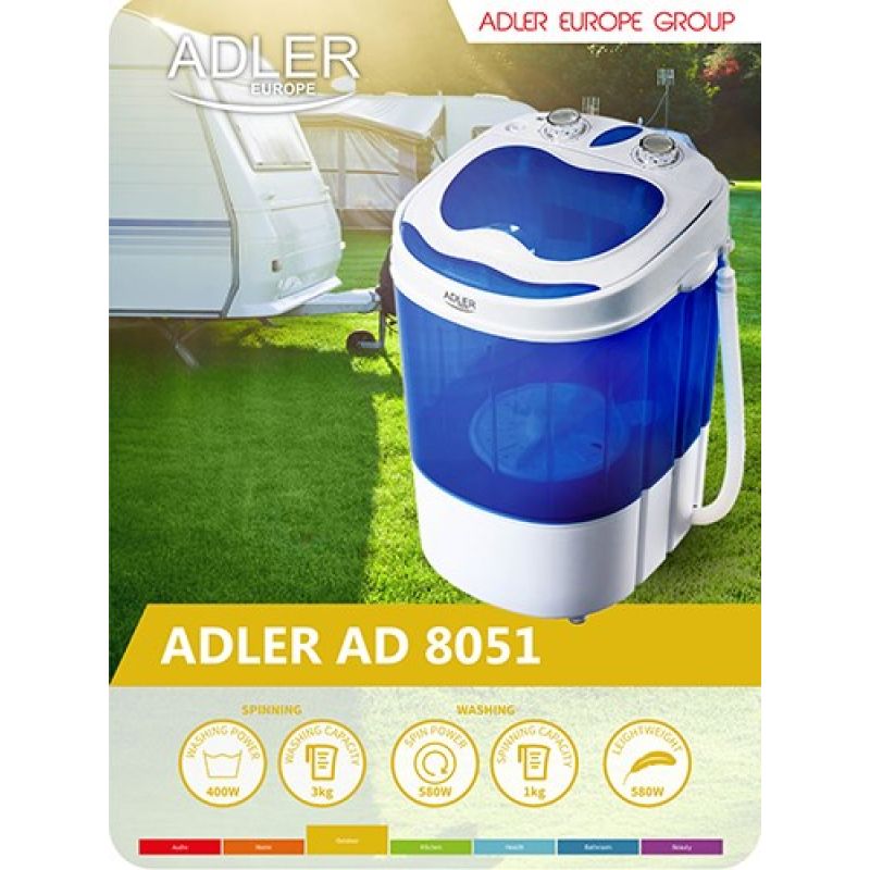 Adler AD 8051 travel washing machine (1000 rpm; 3 kg; 370 mm; blue) AGD - Produkty/Pralki wolnostojące Your Sports Performance