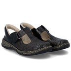 Women's leather openwork sandals, comfortable, wide, black, Rieker 46397-00 Rieker