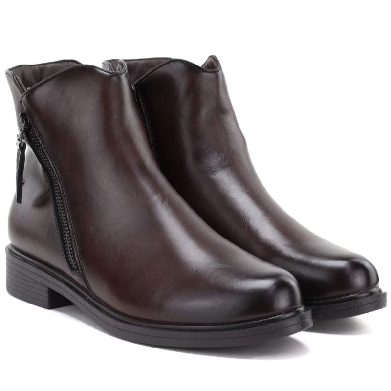 Chocolate Brown Lined Leather Ankle Boots for Women Potocki JE19485ac
