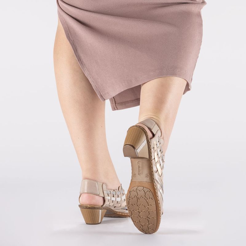 Women's leather high-heeled shoes, comfortable and flexible, cream Rieker 46778-64 Rieker