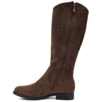 Women's openwork suede boots brown S.Barski HY62-8144