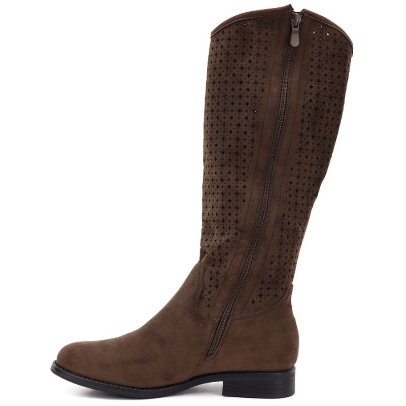 Women's openwork suede boots brown S.Barski HY62-8144