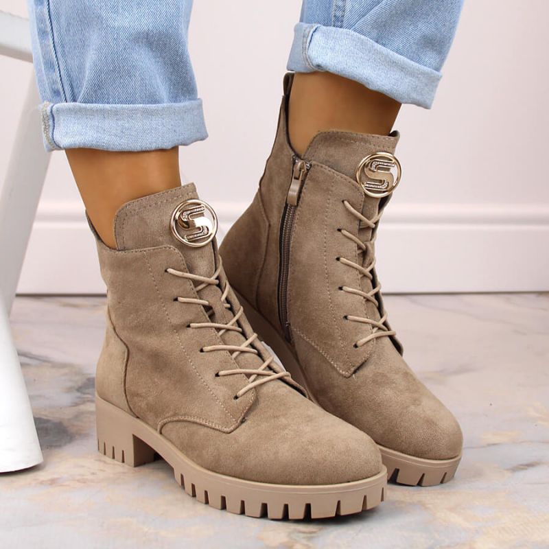 Insulated suede ankle boots with high heel and platform M.Daszyński W SAN22, beige Footwear/Lifestyle/M.Daszyński Your Sports Performance