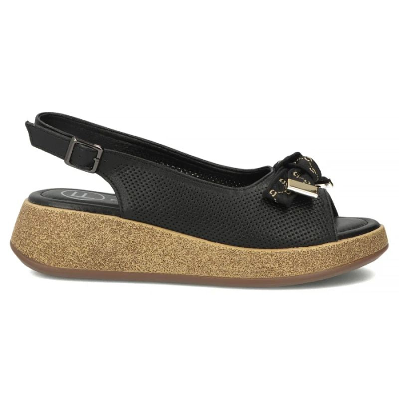 Women's leather wedge sandals with openwork black Filippo DS7582