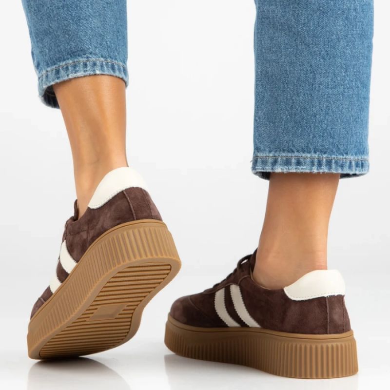 Women's brown leather and suede platform shoes Filippo DP6776