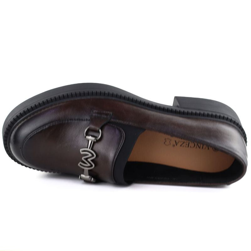 Women's leather loafers with thick soles, burgundy Vinceza 39985 Vinceza