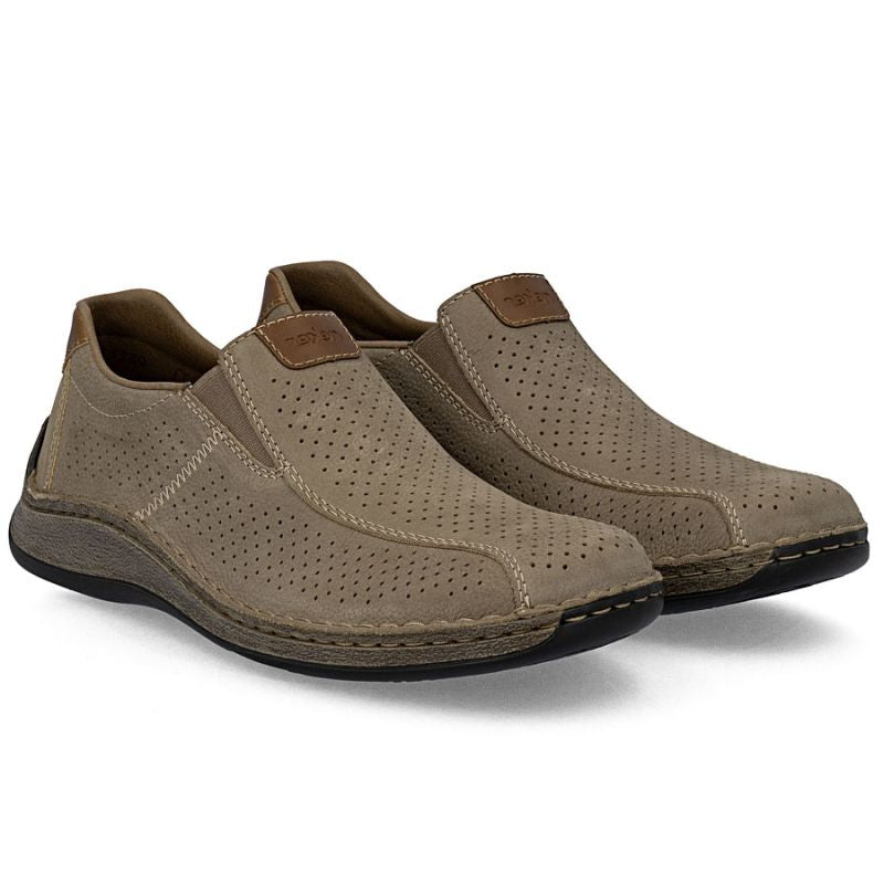 Men's leather openwork slip-on shoes, brown, Rieker 05272-64 To be categorized Your Sports Performance