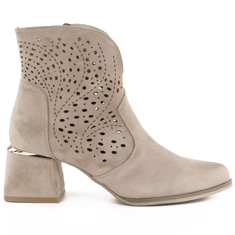 Women's suede ankle boots with openwork heels, beige, Potocki SZ12757 To be categorized Your Sports Performance