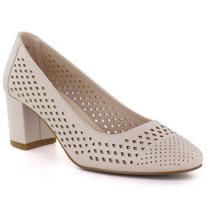 Beige openwork pumps with a block heel, Sergio Leone PB848 LEONE