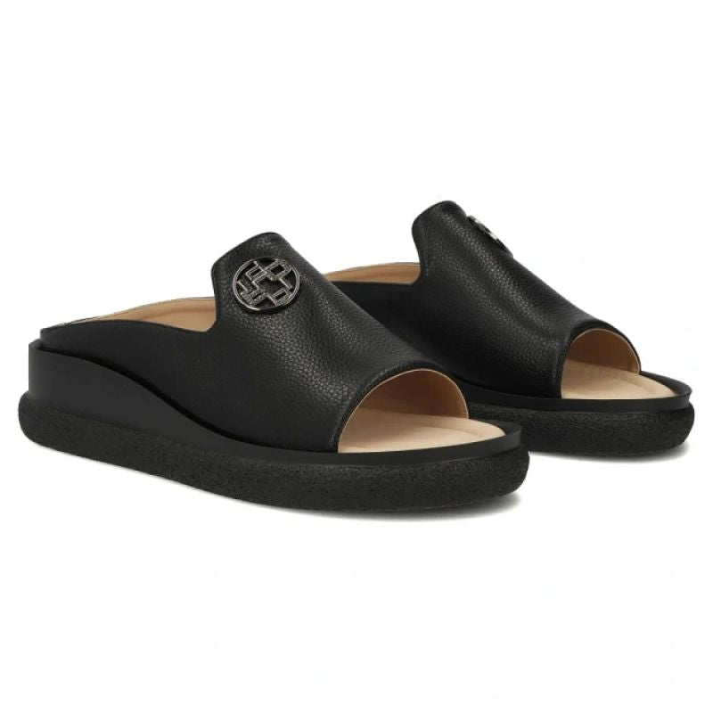 Women's leather wedge sandals, black, Filippo DK7758