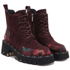 Women’s burgundy leather ankle boots with flowers Artiker 59C0248